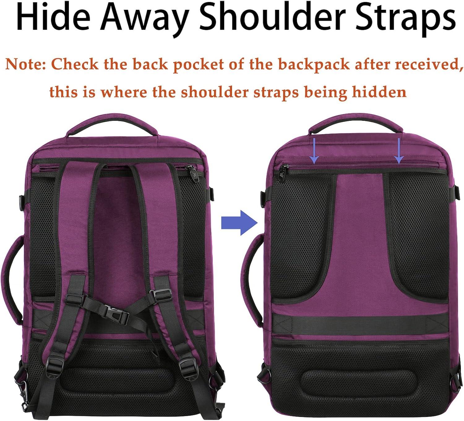 imageMATEIN Purple Travel Backpack Large Capacity Carry on Backpack with Detachable Shoulder Straps Water Resistant Personal Item Bag for Traveler Traveling Essential for WomenPurple