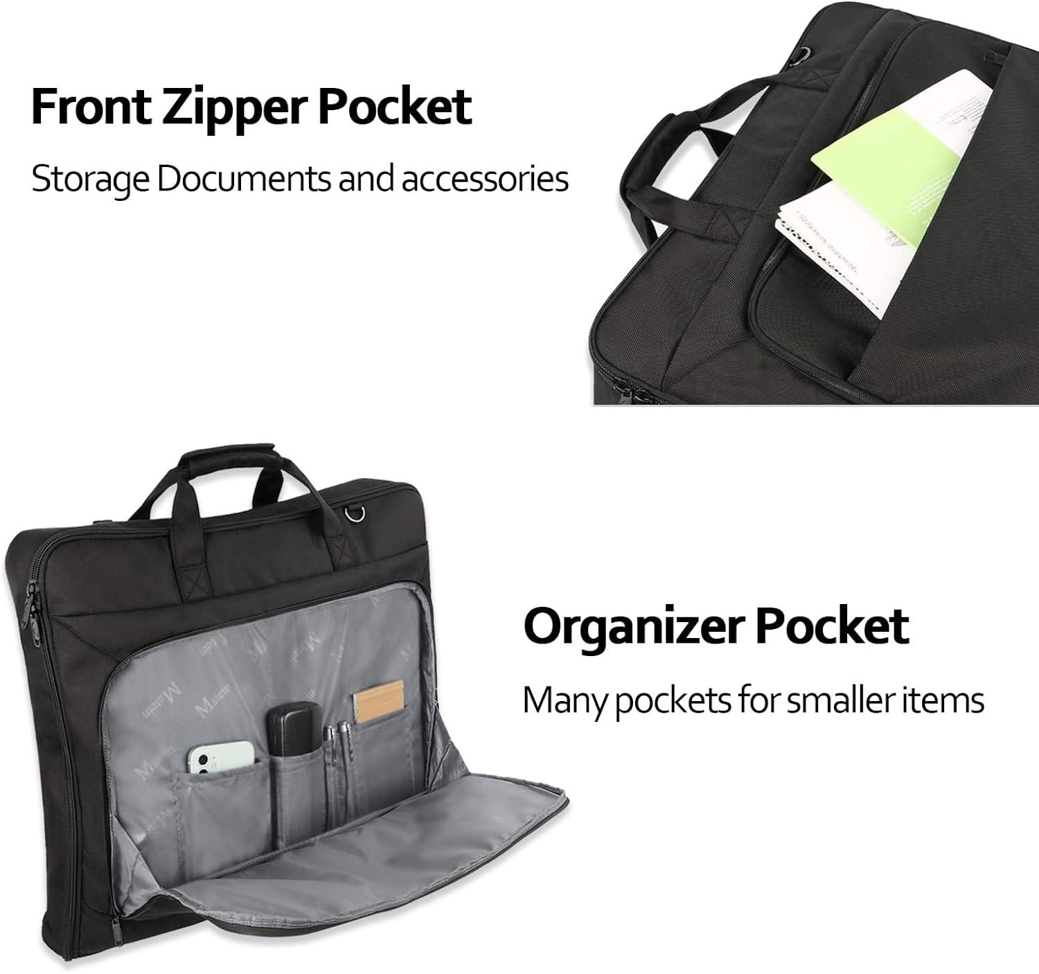 imageMATEIN Travel Garment Bag for Hanging Clothes Large Suit Travel Bag with Pockets ampamp Shoulder Strap for Business Trip Professional Wrinkle Resistant Foldable Suit Storage Carrier Luggage KhakiBlack