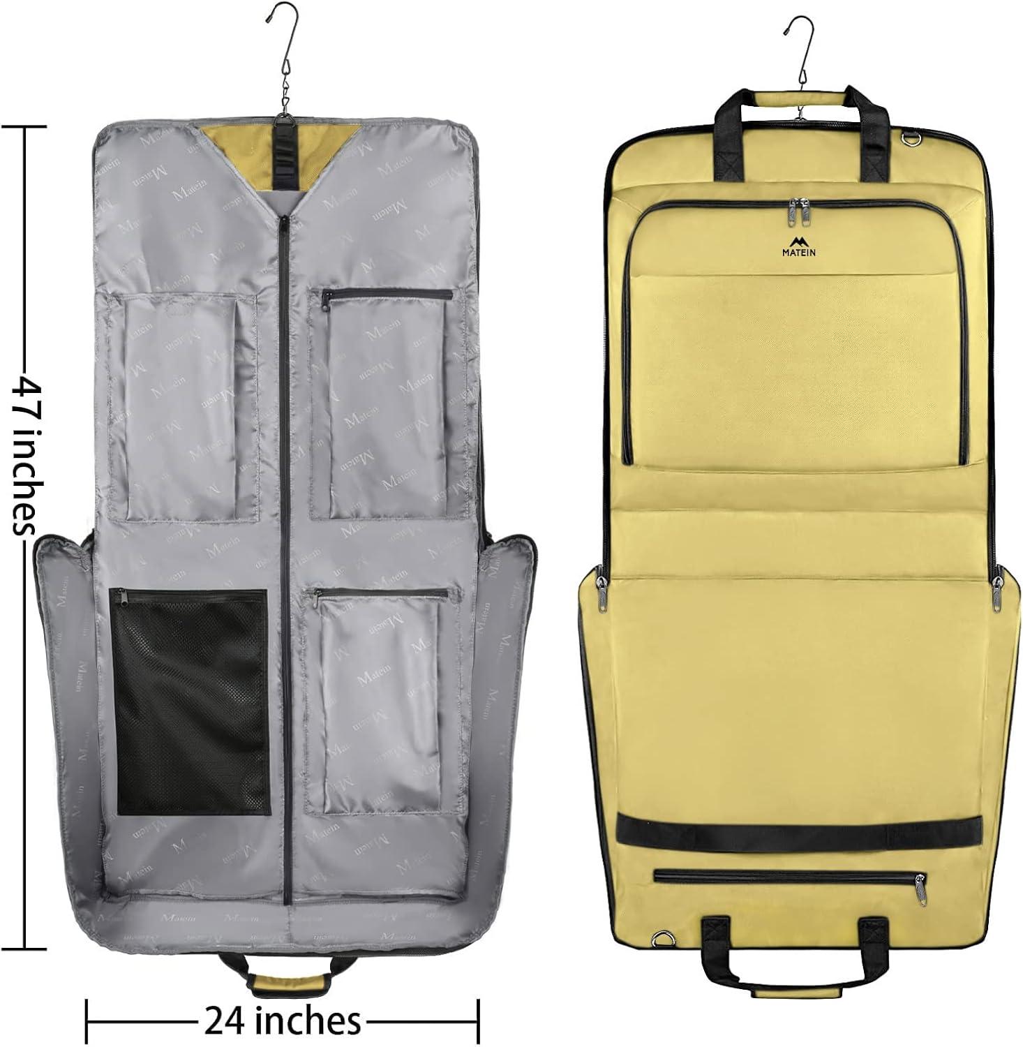 imageMATEIN Travel Garment Bag for Hanging Clothes Large Suit Travel Bag with Pockets ampamp Shoulder Strap for Business Trip Professional Wrinkle Resistant Foldable Suit Storage Carrier Luggage KhakiKhaki