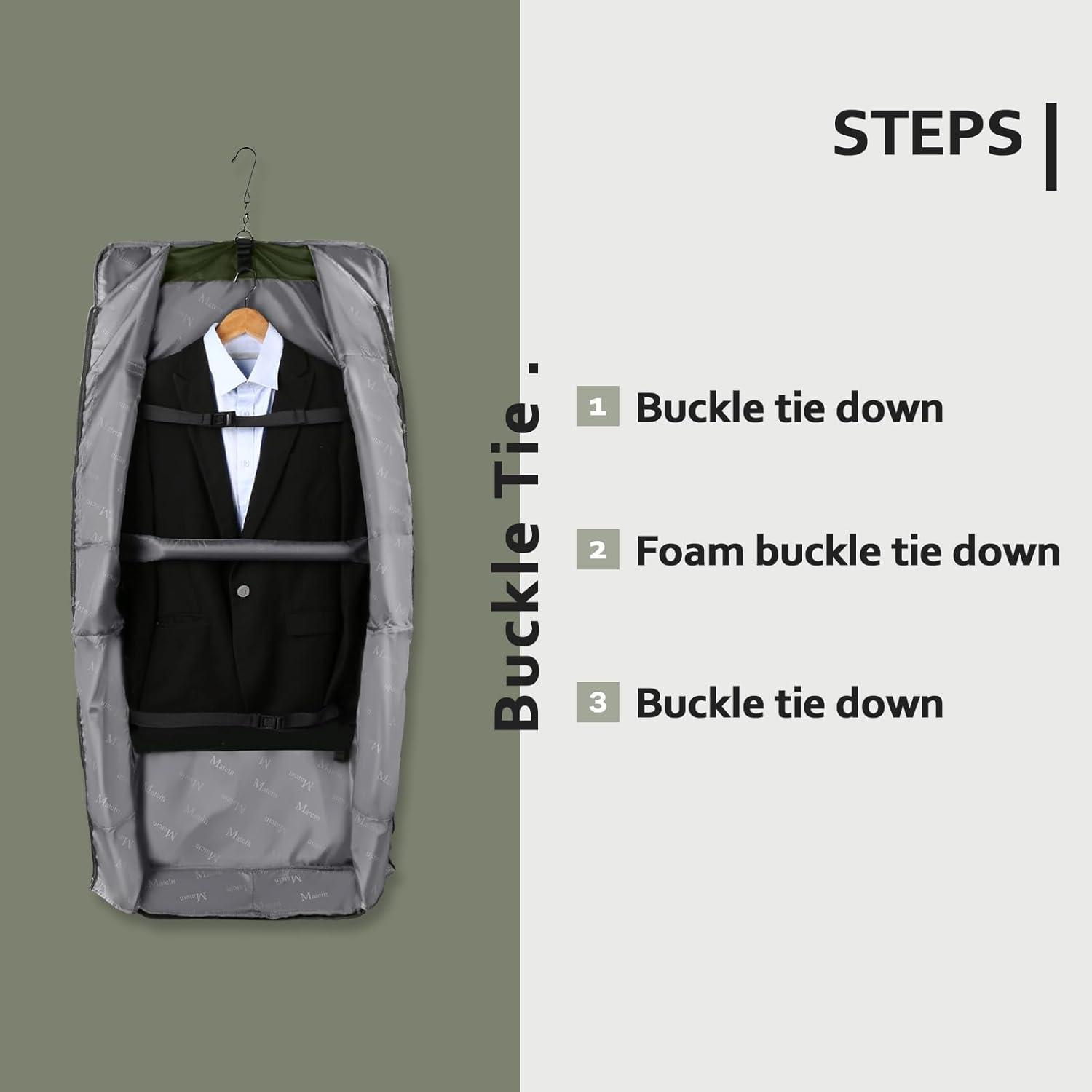 imageMATEIN Travel Garment Bag for Hanging Clothes Large Suit Travel Bag with Pockets ampamp Shoulder Strap for Business Trip Professional Wrinkle Resistant Foldable Suit Storage Carrier Luggage KhakiGreen