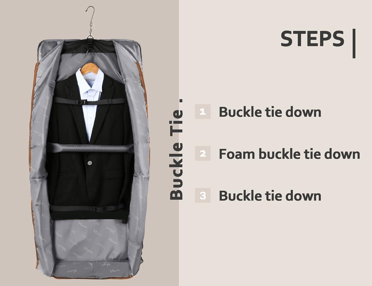 imageMATEIN Travel Garment Bag for Hanging Clothes Large Suit Travel Bag with Pockets ampamp Shoulder Strap for Business Trip Professional Wrinkle Resistant Foldable Suit Storage Carrier Luggage KhakiBlack Stripe