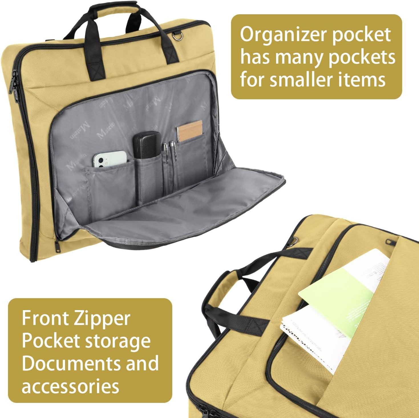 imageMATEIN Travel Garment Bag for Hanging Clothes Large Suit Travel Bag with Pockets ampamp Shoulder Strap for Business Trip Professional Wrinkle Resistant Foldable Suit Storage Carrier Luggage KhakiKhaki