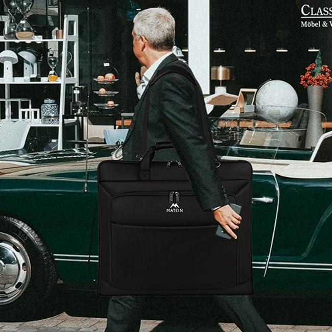imageMATEIN Travel Garment Bag for Hanging Clothes Large Suit Travel Bag with Pockets ampamp Shoulder Strap for Business Trip Professional Wrinkle Resistant Foldable Suit Storage Carrier Luggage KhakiBlack