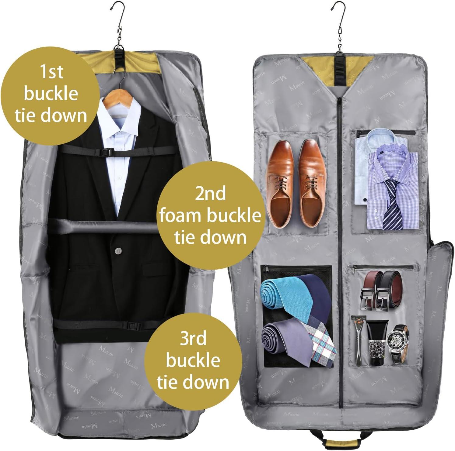 imageMATEIN Travel Garment Bag for Hanging Clothes Large Suit Travel Bag with Pockets ampamp Shoulder Strap for Business Trip Professional Wrinkle Resistant Foldable Suit Storage Carrier Luggage KhakiKhaki