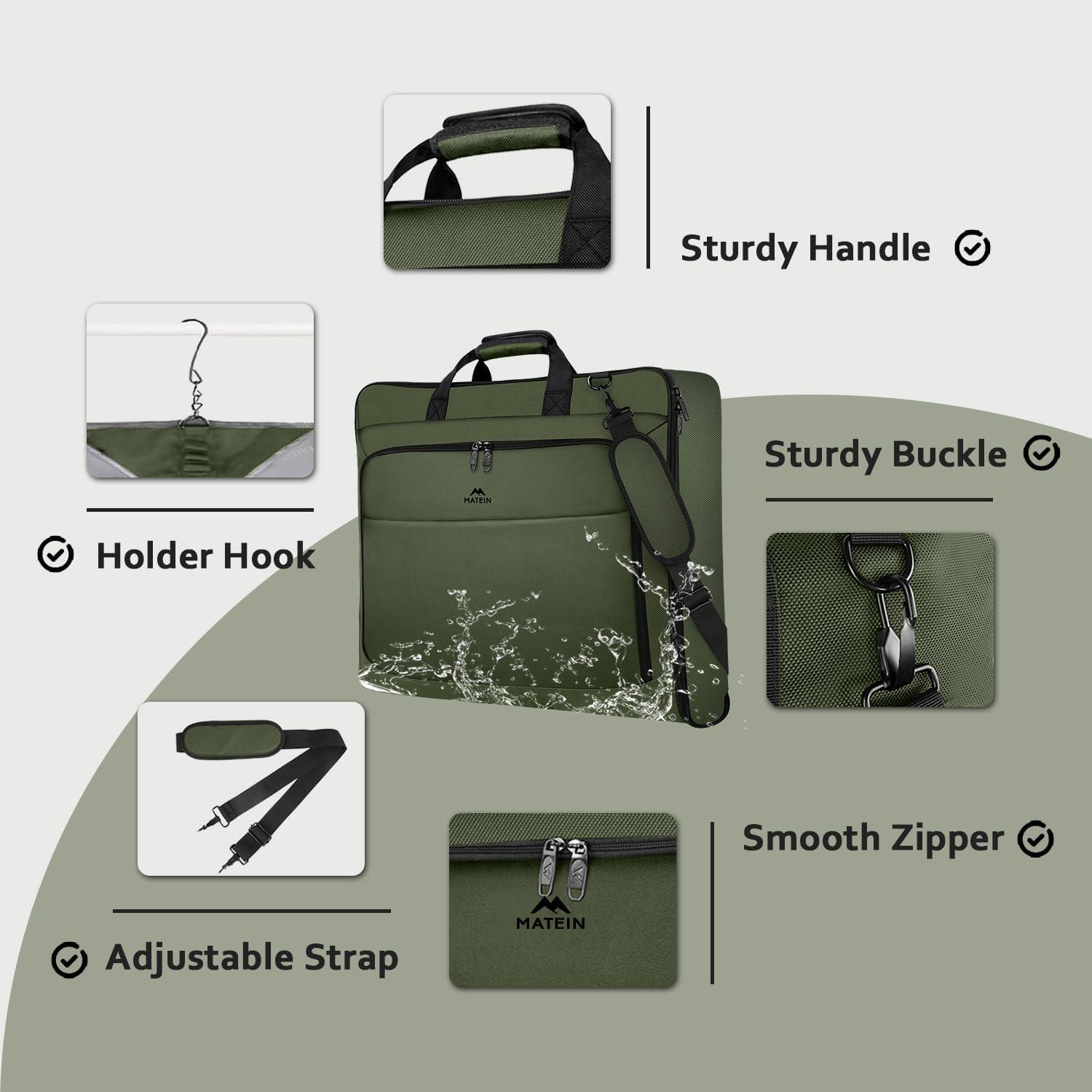 imageMATEIN Travel Garment Bag for Hanging Clothes Large Suit Travel Bag with Pockets ampamp Shoulder Strap for Business Trip Professional Wrinkle Resistant Foldable Suit Storage Carrier Luggage KhakiGreen