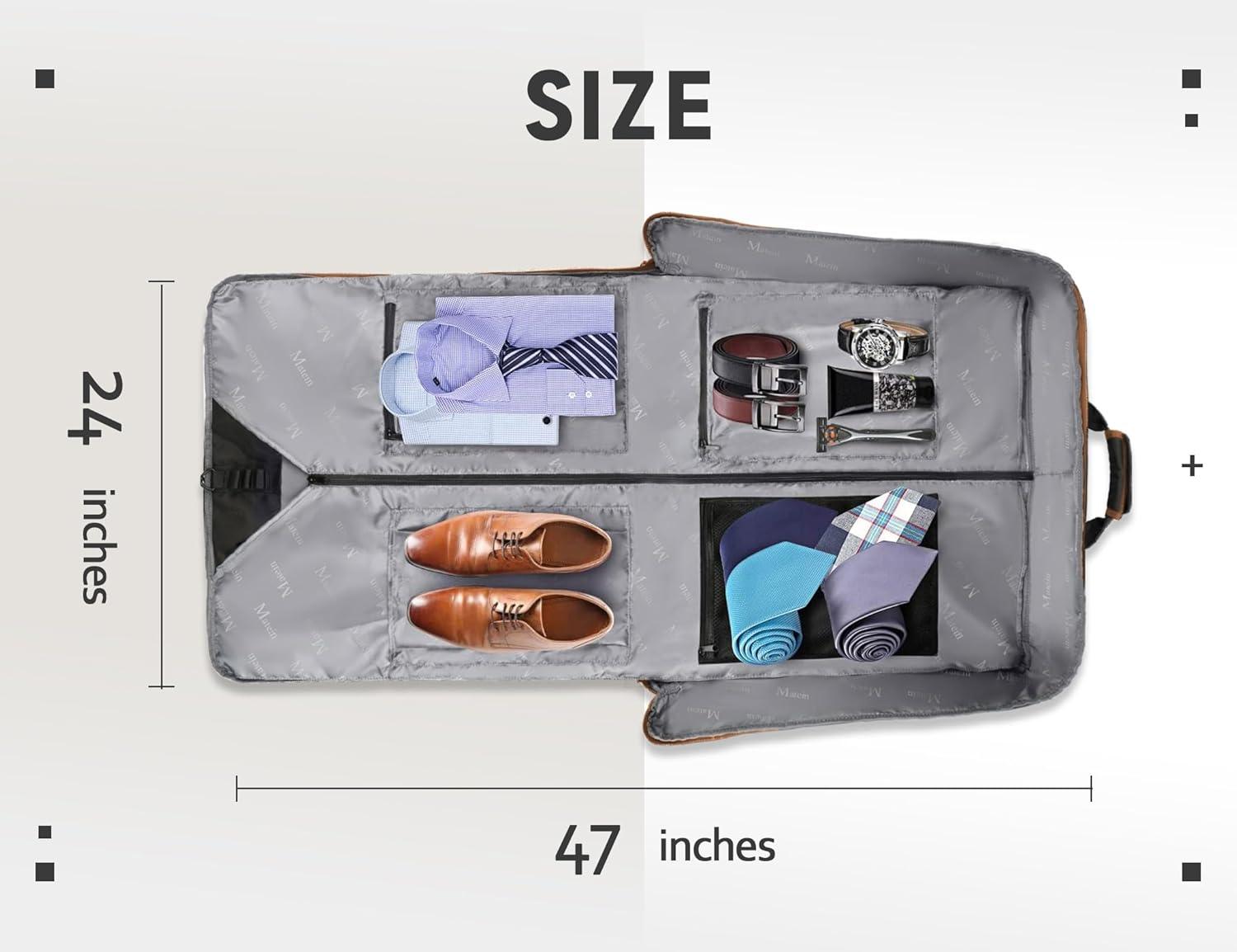 imageMATEIN Travel Garment Bag for Hanging Clothes Large Suit Travel Bag with Pockets ampamp Shoulder Strap for Business Trip Professional Wrinkle Resistant Foldable Suit Storage Carrier Luggage KhakiBlack Stripe