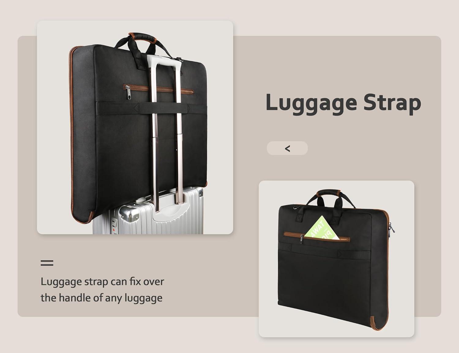 imageMATEIN Travel Garment Bag for Hanging Clothes Large Suit Travel Bag with Pockets ampamp Shoulder Strap for Business Trip Professional Wrinkle Resistant Foldable Suit Storage Carrier Luggage KhakiBlack Stripe