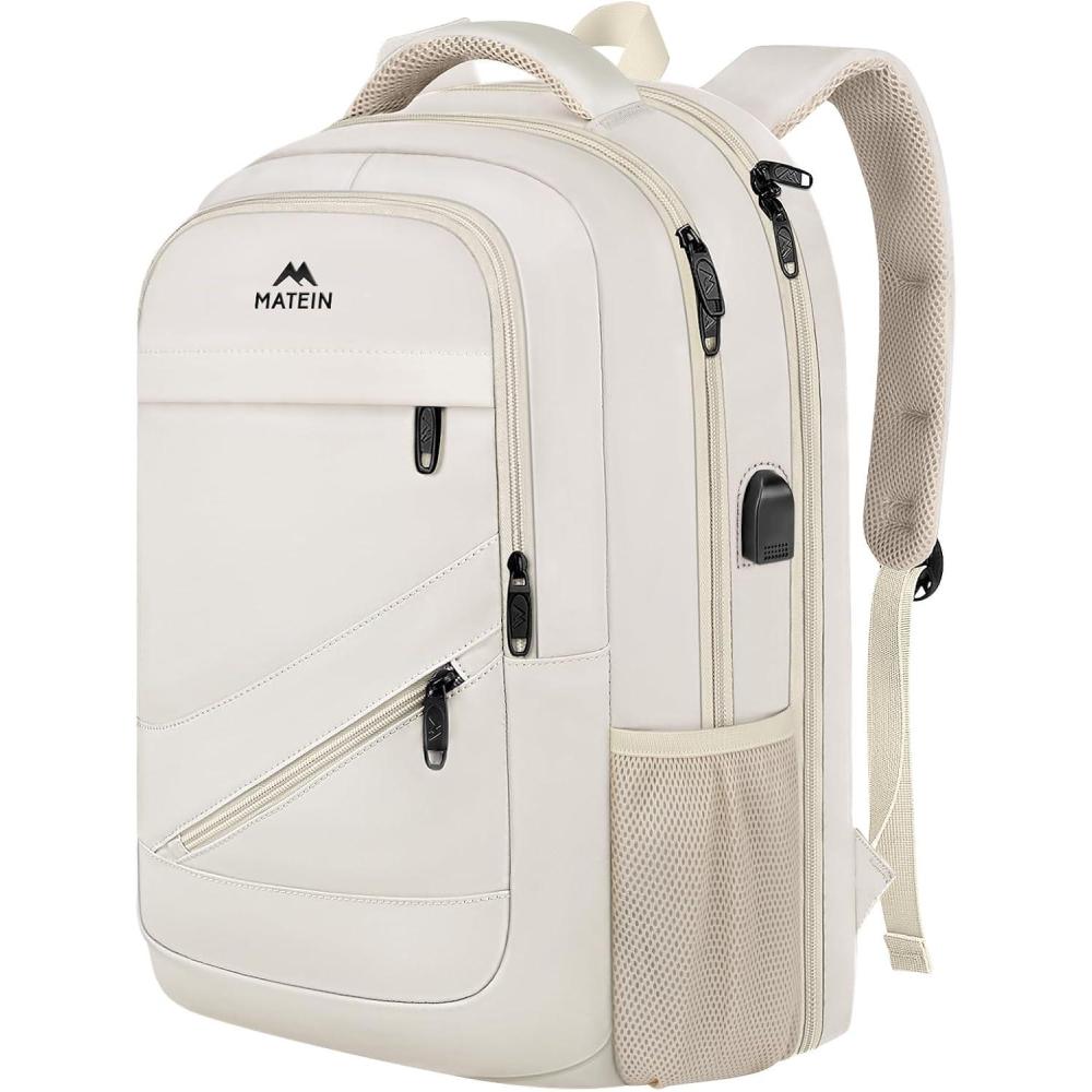 imageMATEIN College Laptop Backpack for Women Stylish 17 Inch Lightweight Outdoor Bag with USB Charging Port ampamp Luggage Strap Water Resistant Large Travel Computer Backpack Blue GreenBeige