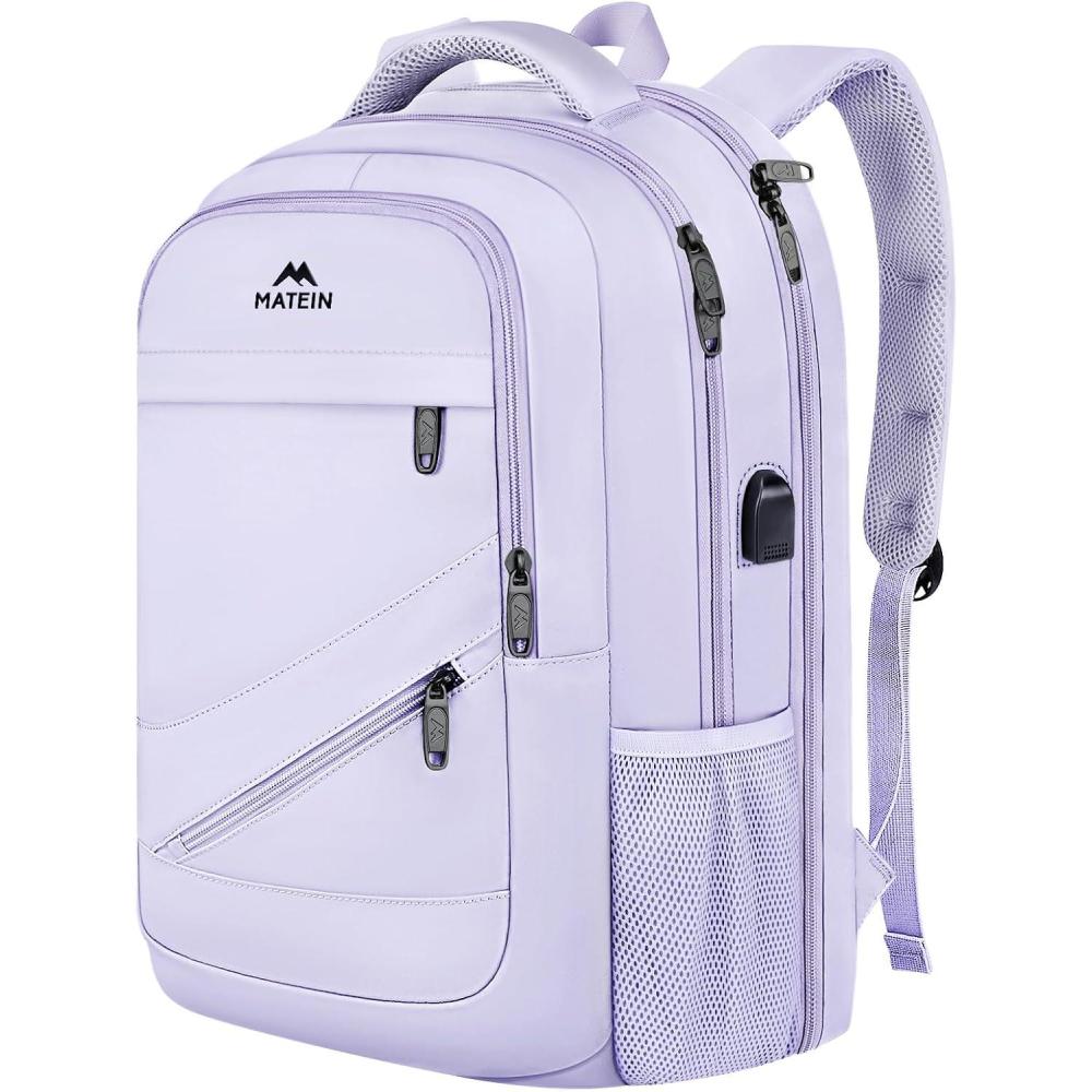 imageMATEIN College Laptop Backpack for Women Stylish 17 Inch Lightweight Outdoor Bag with USB Charging Port ampamp Luggage Strap Water Resistant Large Travel Computer Backpack Blue GreenPurple