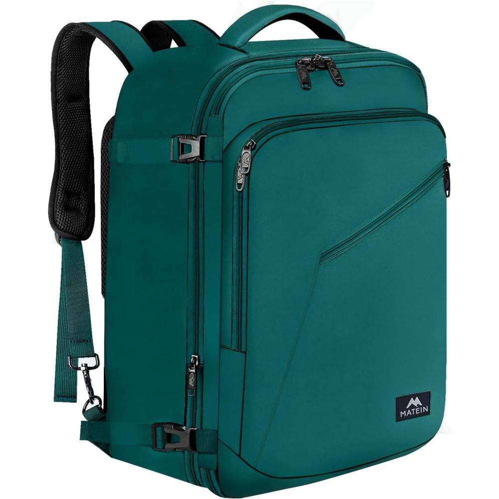 imageMATEIN Purple Travel Backpack Large Capacity Carry on Backpack with Detachable Shoulder Straps Water Resistant Personal Item Bag for Traveler Traveling Essential for WomenPeacock Blue