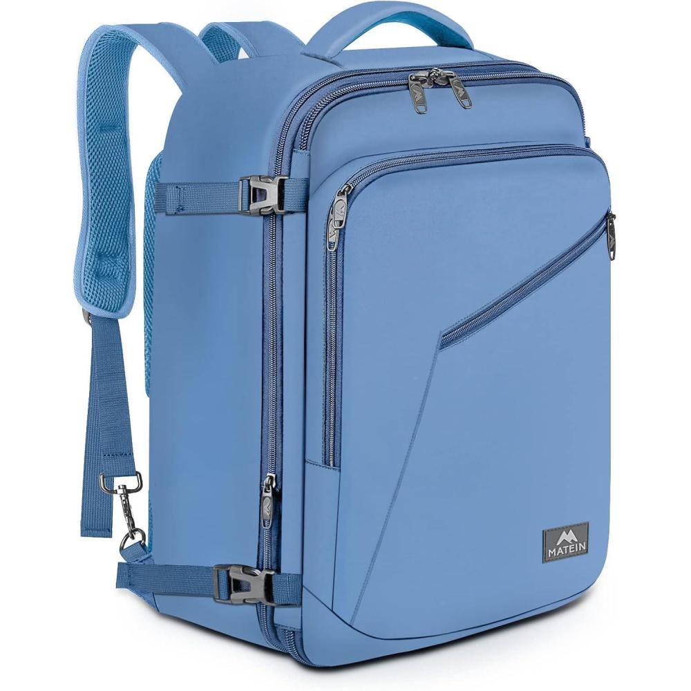 imageMATEIN Purple Travel Backpack Large Capacity Carry on Backpack with Detachable Shoulder Straps Water Resistant Personal Item Bag for Traveler Traveling Essential for WomenLight Blue