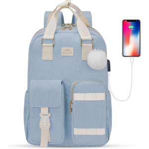 imageMATEIN 156 Laptop Backpack for Women Cute Corduroy Computer College Backpack with USB Charging Port TSA Lightweight Aesthetic Back Pack Travel Laptop Daypack for Work Nurse Teacher Gift BlueBlue
