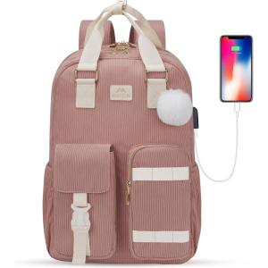 imageMATEIN 156 Laptop Backpack for Women Cute Corduroy Computer College Backpack with USB Charging Port TSA Lightweight Aesthetic Back Pack Travel Laptop Daypack for Work Nurse Teacher Gift BluePink