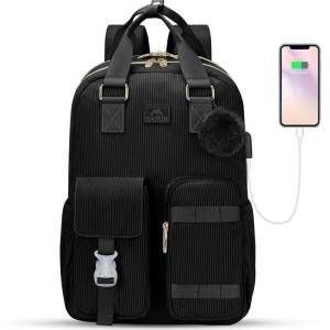 imageMATEIN 156 Laptop Backpack for Women Cute Corduroy Computer College Backpack with USB Charging Port TSA Lightweight Aesthetic Back Pack Travel Laptop Daypack for Work Nurse Teacher Gift BlueBlack