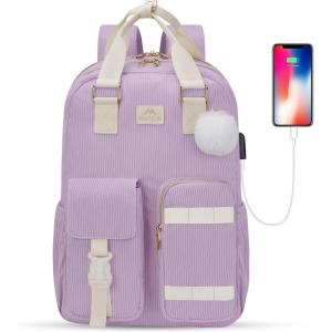 imageMATEIN 156 Laptop Backpack for Women Cute Corduroy Computer College Backpack with USB Charging Port TSA Lightweight Aesthetic Back Pack Travel Laptop Daypack for Work Nurse Teacher Gift BluePurple