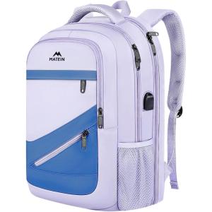 imageMATEIN College Laptop Backpack for Women Stylish 17 Inch Lightweight Outdoor Bag with USB Charging Port ampamp Luggage Strap Water Resistant Large Travel Computer Backpack Blue GreenPurple Blue