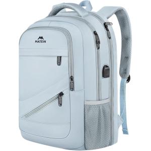 imageMATEIN College Laptop Backpack for Women Stylish 17 Inch Lightweight Outdoor Bag with USB Charging Port ampamp Luggage Strap Water Resistant Large Travel Computer Backpack Blue GreenBlue