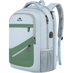 imageMATEIN College Laptop Backpack for Women Stylish 17 Inch Lightweight Outdoor Bag with USB Charging Port ampamp Luggage Strap Water Resistant Large Travel Computer Backpack Blue GreenBlue Green