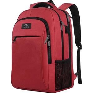 imageMATEIN Travel Laptop Backpack Slim Sturdy College Laptops Backpack with USB Charging Port Business Anti Theft Water Resistant Computer Bag Gift for Men ampamp Women Fits 156 Inch NotebookDeep Red