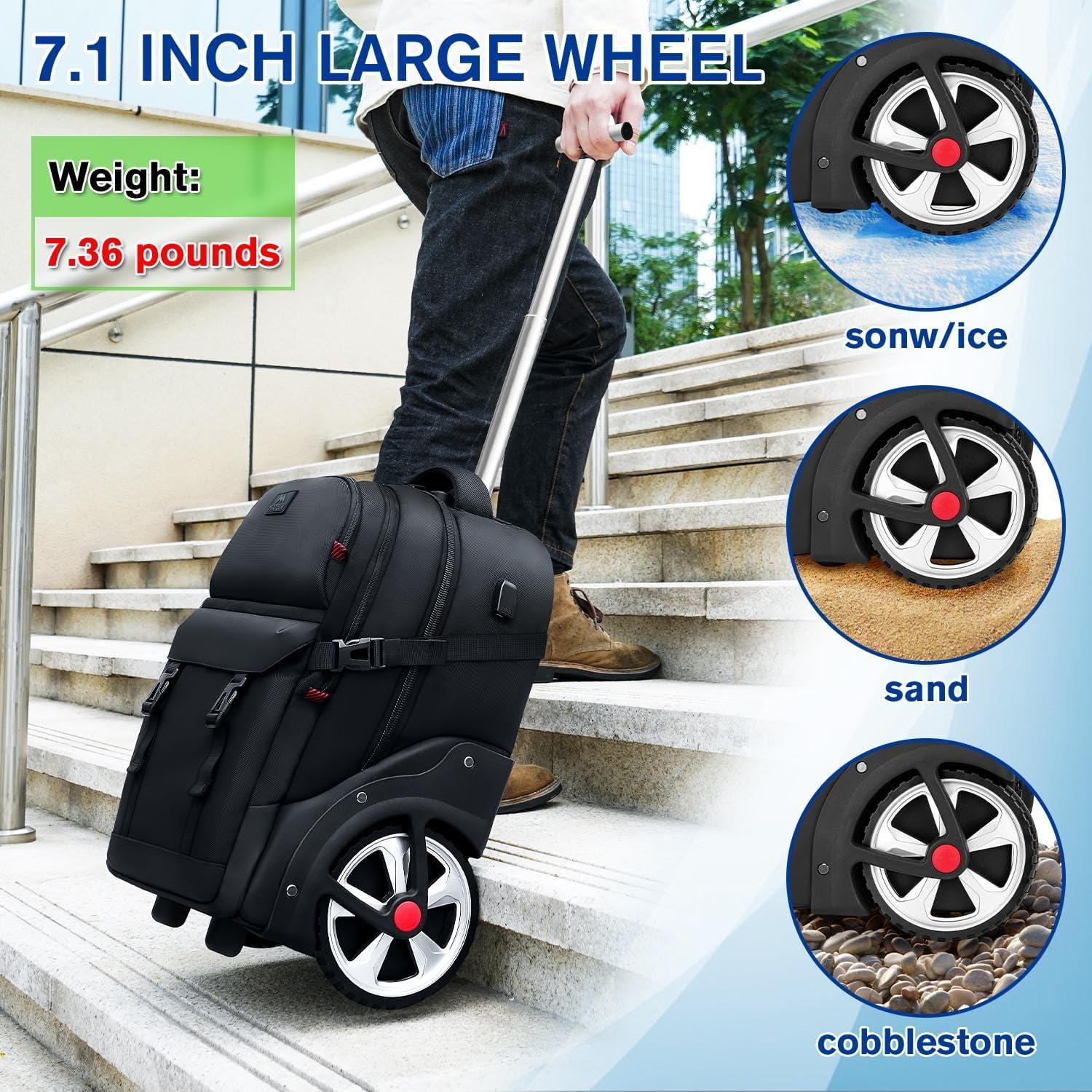 imageMATEIN Rolling Backpack with Wheels 17 Inch Large Roller Backpack with Combination Lock Water Resistant Anti Theft Travel Wheeled Backpacks Laptop Back Pack for Men Women Work Business Commute BlueBlack