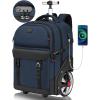 imageMATEIN Rolling Backpack with Wheels 17 Inch Large Roller Backpack with Combination Lock Water Resistant Anti Theft Travel Wheeled Backpacks Laptop Back Pack for Men Women Work Business Commute BlueBlue
