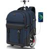 imageMATEIN Rolling Backpack with Wheels 17 Inch Large Roller Backpack with Combination Lock Water Resistant Anti Theft Travel Wheeled Backpacks Laptop Back Pack for Men Women Work Business Commute BlueBlue