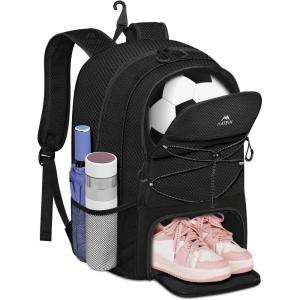 imageMATEIN Girls Soccer Bag Water Resistant Youth Soccer Bag with Fence Hook Lightweight Girls Basketball Ball Backpack with Ball ampamp Shoes Compartment 156 Inch Sports Equipment Laptop Backpack BlackBlack