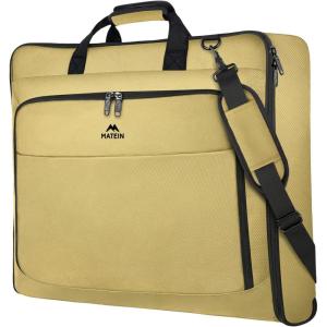 imageMATEIN Suit Garment Bag for Travel Large Garment Bags for Hanging Clothes Travel Foldable Suit Carrier with Shoulder Strap For Business Premium 2 in 1 Hanging Suitcase Luggage Black BrownKhaki