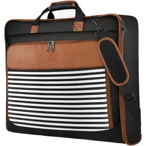 imageMATEIN Suit Garment Bag for Travel Large Garment Bags for Hanging Clothes Travel Foldable Suit Carrier with Shoulder Strap For Business Premium 2 in 1 Hanging Suitcase Luggage Black BrownBlack Stripe