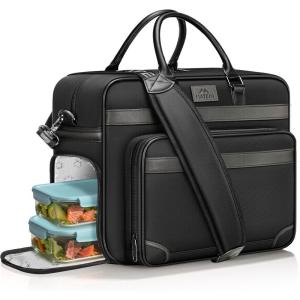imageMATEIN Laptop Bag with Insulated Lunch Compartment 16 Inch Mens Briefcase with USB C Port Water Resistant Anti Theft Business Laptop Messenger Shoulder Bags Computer Carrying Case for Office Black