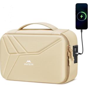 imageMATEIN Charger Cord Organizer with USBC ampamp USBA Ports Hardshell Cable Organizer Bag Cord Storage for Travel Water Resistant 2in1 Electronics Case for Tech Accessories and Cosmetics ApricotApricot
