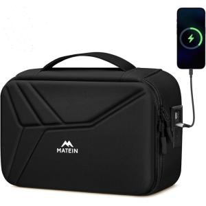imageMATEIN Charger Cord Organizer with USBC ampamp USBA Ports Hardshell Cable Organizer Bag Cord Storage for Travel Water Resistant 2in1 Electronics Case for Tech Accessories and Cosmetics ApricotBlack