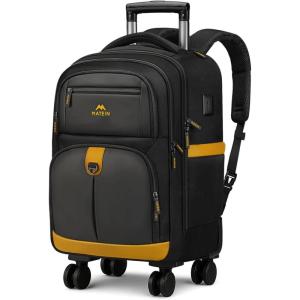 imageMATEIN Rolling Backpack 4 Wheels 17 Inch Lightweight Rolling Backpack with USB Charging Port Water Resistant Roller Laptop Bag Carryon Luggage Wheeled Travel Daypack for Business Men Dark BlueBlack