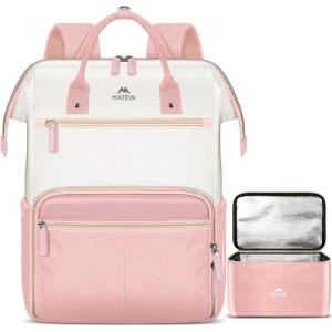 imageMATEIN Insulated Lunch Backpack 173 Inch Laptop Backpack with Lunch Compartment Teacher Work Bag with Lunchbox Meal Prep Bag Nurse Backpacks Gifts for Men Women Office College Commute 2pcs SetPink