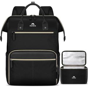 imageMATEIN Insulated Lunch Backpack 173 Inch Laptop Backpack with Lunch Compartment Teacher Work Bag with Lunchbox Meal Prep Bag Nurse Backpacks Gifts for Men Women Office College Commute 2pcs SetBlack