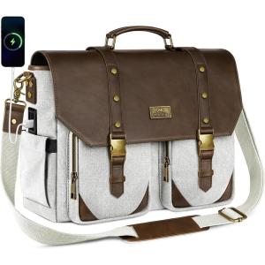 image:imageMATEIN Vintage Messenger Bag for Women 156 Inch Laptop Bag Large Canvas PU Leather Briefcase with USB Port Water Resistant Computer Shoulder Satchel Crossbody for Work Commuting GreyBlackBrown  Light Grey