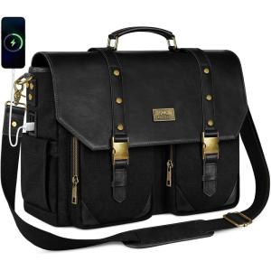 image:imageMATEIN Vintage Messenger Bag for Women 156 Inch Laptop Bag Large Canvas PU Leather Briefcase with USB Port Water Resistant Computer Shoulder Satchel Crossbody for Work Commuting GreyBlackBlack