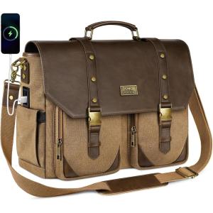 image:imageMATEIN Vintage Messenger Bag for Women 156 Inch Laptop Bag Large Canvas PU Leather Briefcase with USB Port Water Resistant Computer Shoulder Satchel Crossbody for Work Commuting GreyBlackBrown