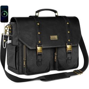 image:imageMATEIN Vintage Messenger Bag for Women 156 Inch Laptop Bag Large Canvas PU Leather Briefcase with USB Port Water Resistant Computer Shoulder Satchel Crossbody for Work Commuting GreyBlackGreyblack