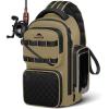image:imageMATEIN Fishing Sling Bag with Lure Rod Holder amp Phone Pouch Waterproof 3600 Tackle box Backpack with Removable Bait BinderKhaki  Black