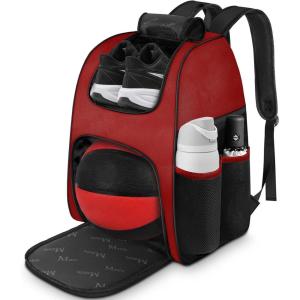 image:imageMATEIN Basketball Bag Sturdy Soccer Bag with Ball Holder amp Shoe Compartment Large Basketball Backpack for Training Equipment Water Resistant Sports Ball Backpack Fits Volleyball Football ColorfulBlack Red  Large