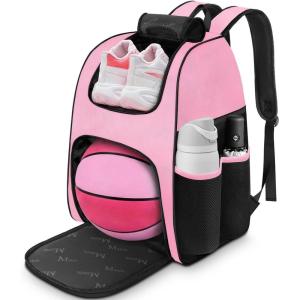 image:imageMATEIN Basketball Bag Sturdy Soccer Bag with Ball Holder amp Shoe Compartment Large Basketball Backpack for Training Equipment Water Resistant Sports Ball Backpack Fits Volleyball Football ColorfulBlack Pink