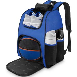 image:imageMATEIN Basketball Bag Sturdy Soccer Bag with Ball Holder amp Shoe Compartment Large Basketball Backpack for Training Equipment Water Resistant Sports Ball Backpack Fits Volleyball Football ColorfulBlack Blue  Large