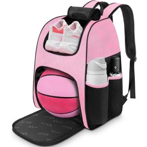 image:imageMATEIN Basketball Bag Sturdy Soccer Bag with Ball Holder amp Shoe Compartment Large Basketball Backpack for Training Equipment Water Resistant Sports Ball Backpack Fits Volleyball Football ColorfulBlack Pink  Large