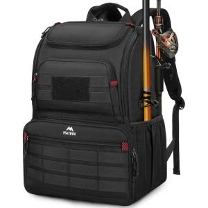 image:imageMATEIN Fishing Backpack Tackle Box Water Resistant Tackle Backpack with Cooler amp Rod Holders Fishing Gifts for MenBlack