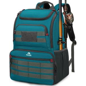 image:imageMATEIN Fishing Backpack Tackle Box Water Resistant Tackle Backpack with Cooler amp Rod Holders Fishing Gifts for MenIcy Blue  Grey
