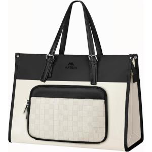 image:imageMATEIN Professional Laptop Tote with Leakproof Lunch Compartment 156 Inch Commuterchic Briefcase Large Office Accessories Tote Multifunctional Shoulder Bag for Teacher Hospital Work amp CommuteBlack Beige