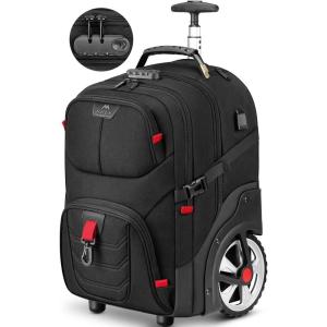 image:imageMATEIN Rolling Laptop Bag with Larger Wheels 17 Inch Roller Back Packs with Anti Theft Lock amp USB Charging Port for Adults Men Heavy Duty Rolling Large Carry On Luggage for Office Work Travel GreyBlack