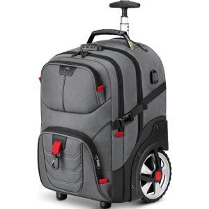image:imageMATEIN Rolling Laptop Bag with Larger Wheels 17 Inch Roller Back Packs with Anti Theft Lock amp USB Charging Port for Adults Men Heavy Duty Rolling Large Carry On Luggage for Office Work Travel GreyGrey