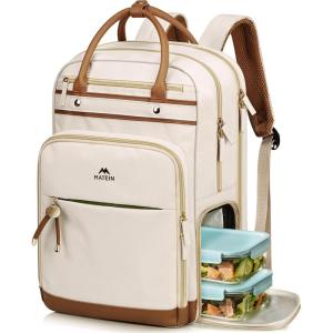 image:imageMATEIN Teacher Backpack with Lunch Compartment 156 Inch Lunch Backpack for Men with Organized Pocket College Laptop Backpacks Meal Prep Bag Gift for Teachers Work Nurse Commute OfficeBeige